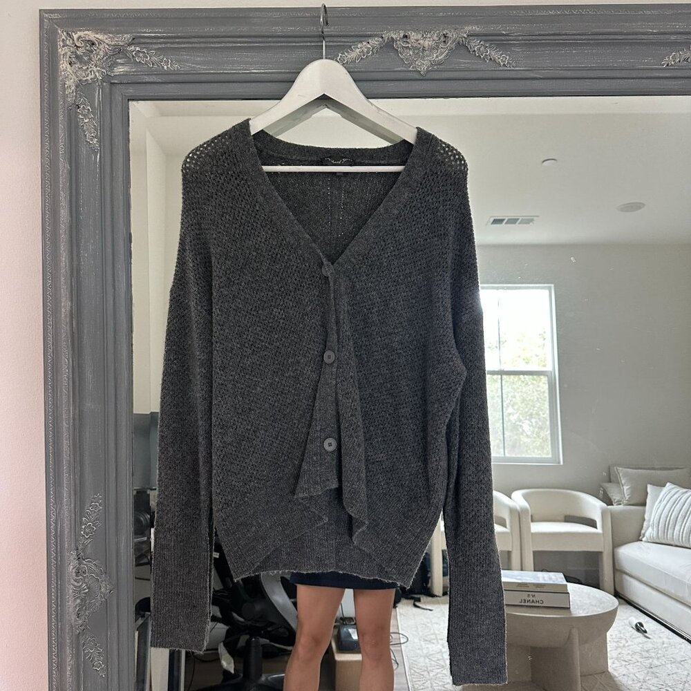 Michael Stars Wool Button Front Marled Gray Knit Cardigan Quiet Luxury Prep S